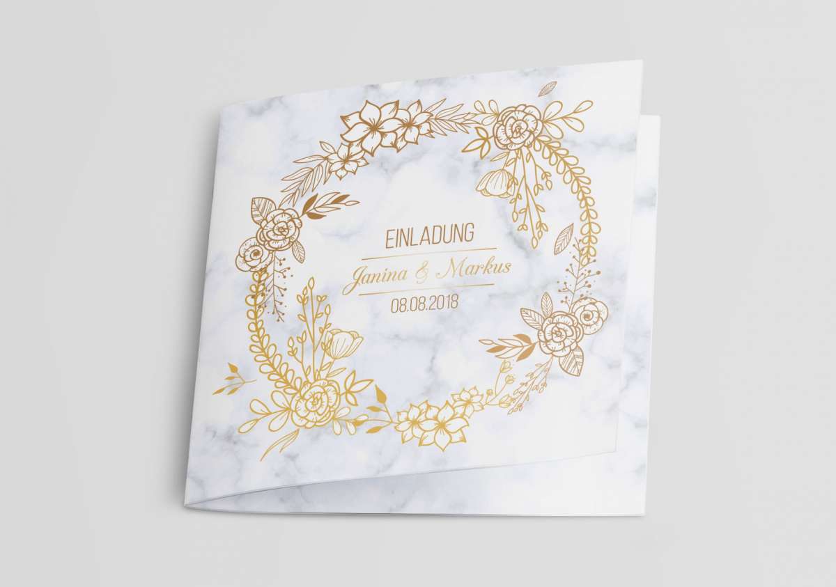 Glückwunschkarte Zur Hochzeit "Happy Hochzeit" Mit Goldprägung, 12x18 Cm, Aus Karton