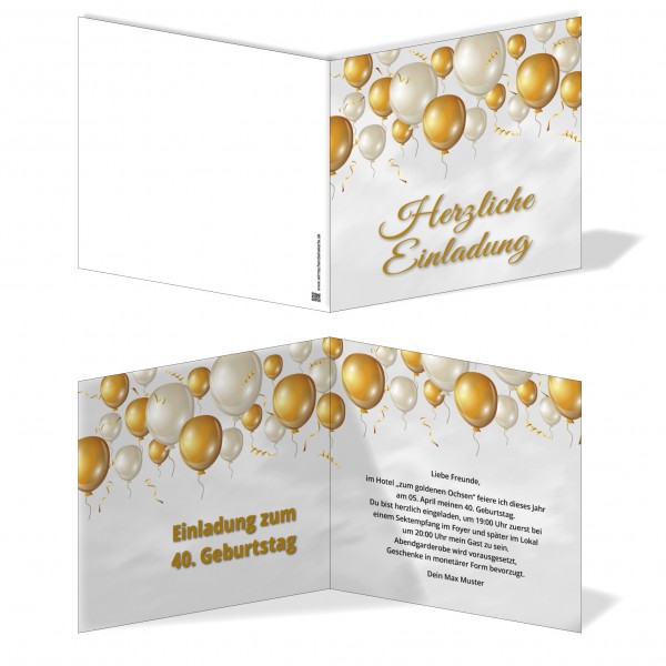 Einladung Einladungskarte Geburtstag Goldener Luftballon