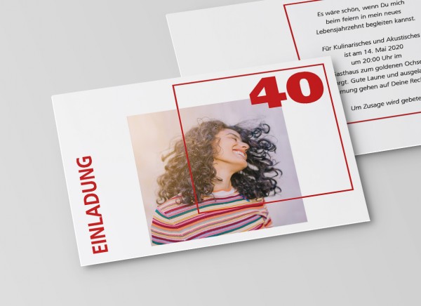 Einladungskarte zum 40. Geburtstag Quader Gitter Rot