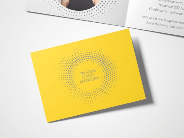 Einladungskarten 30. Geburtstag Kreisrund gelb