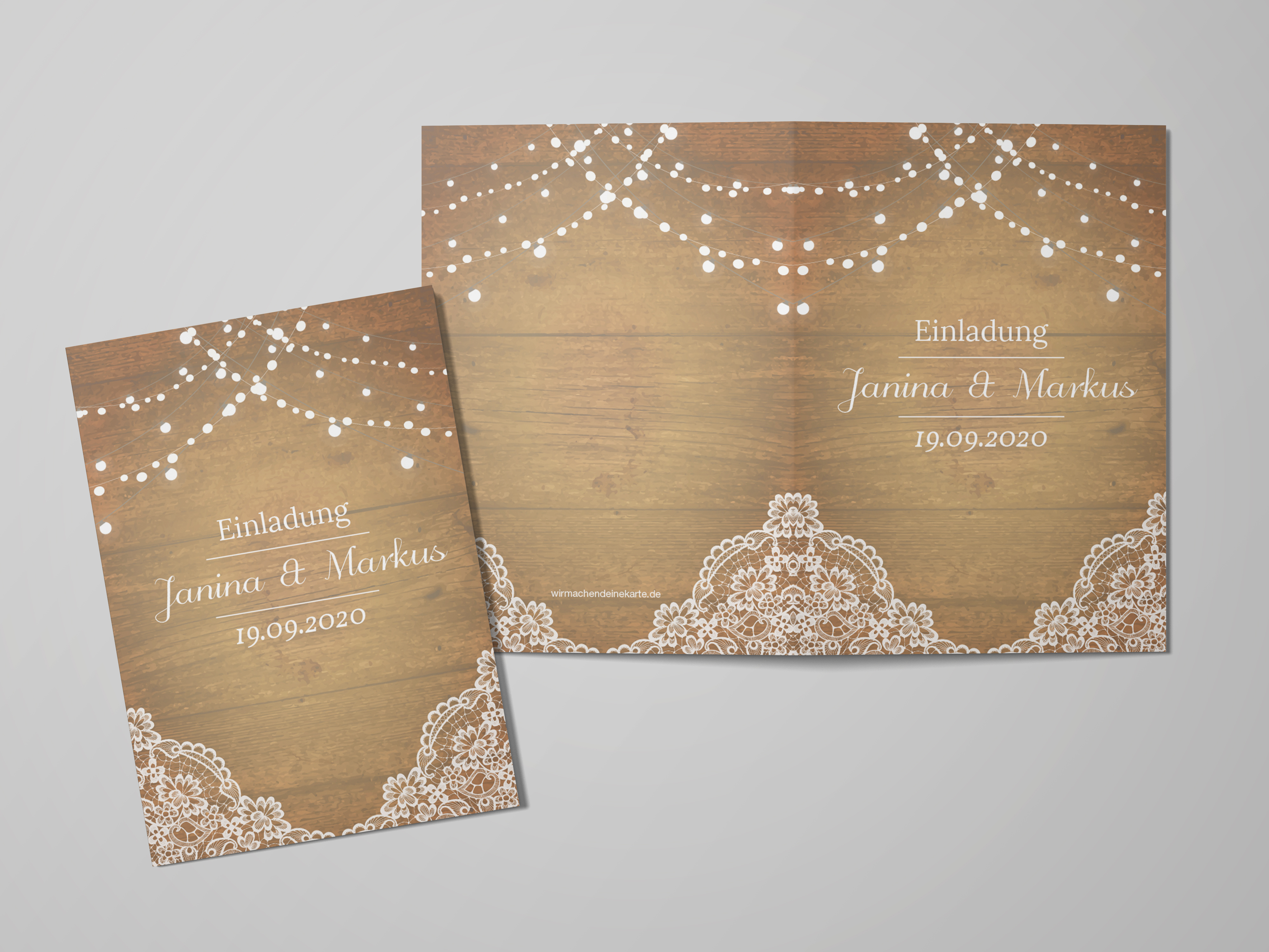 Einladungskarten Hochzeit Hochzeitskarten mit Druck - Vintage Holz