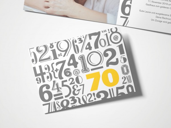Einladungskarten 70. Geburtstag Zahlenwolke