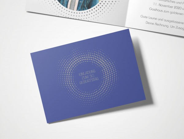 Einladungskarten 30. Geburtstag Kreisrund blau