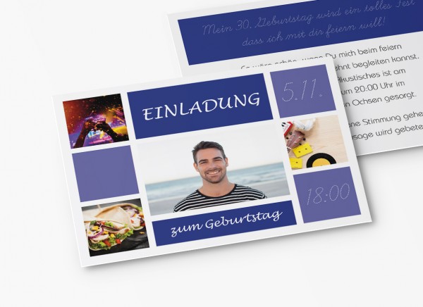 Einladungskarten 30. Geburtstag Kacheln blau